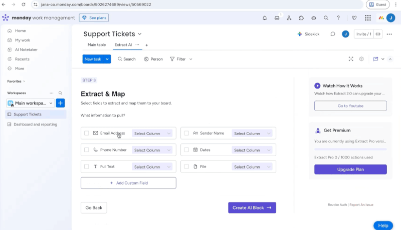 Map Columns gmail extract ai setup